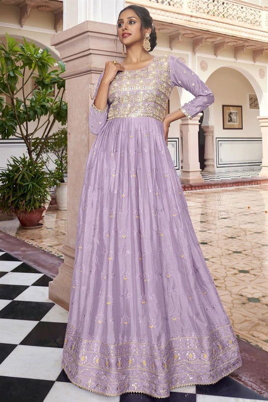 Beautiful Lavender Color Chinon Embroidered Readymade Anarkali Suit