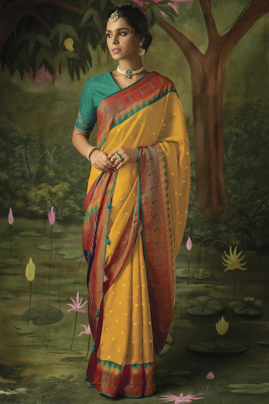 Appealing Brasso Fabric Printed Saree In Yellow Color