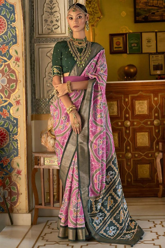 Imposing Art Silk Patola Printed Saree In Pink Color