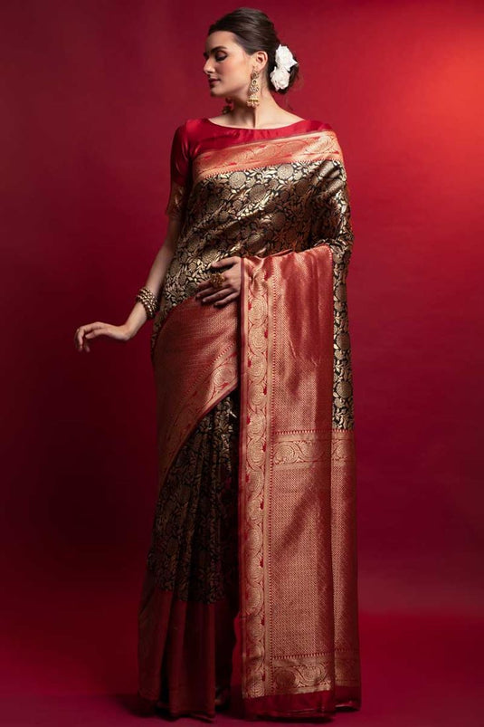 Excellent Art Silk Fabric Black Color Festive Look Saree