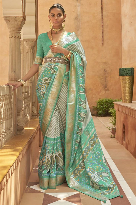 Sea Green Color Admirable Art Silk Fabric Printed Saree