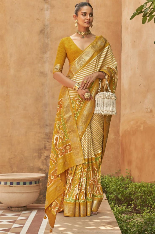 Mustard Color Engrossing Art Silk Fabric Printed Saree