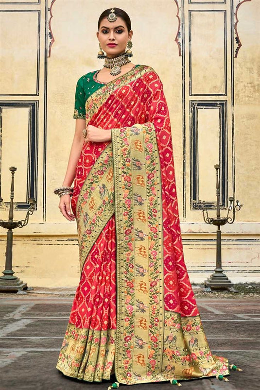 Dazzling Wedding Wear Red Color Saree In Art Silk Fabric