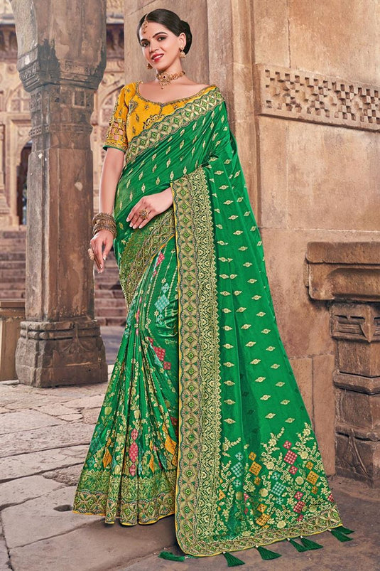 Sangeet Wear Art Silk Fabric Awesome Saree In Green Color