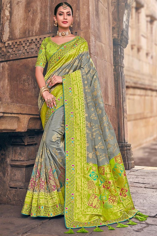 Sangeet Wear Flamboyant Art Silk Fabric Saree In Grey Color