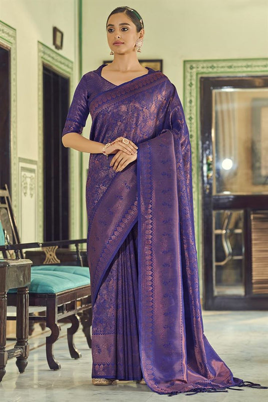 Purple Color Art Silk Fabric Vivacious Weaving Work Saree