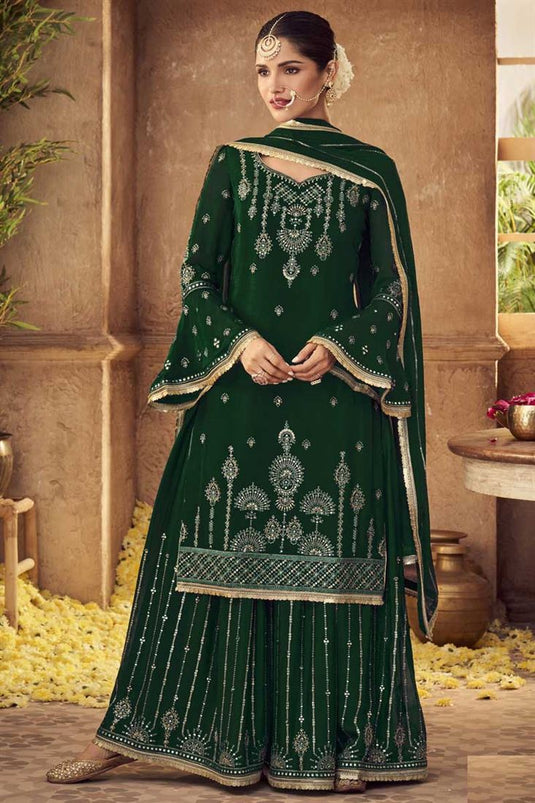 Vartika Singh Dark Green Color Georgette Fabric Supreme Palazzo Suit