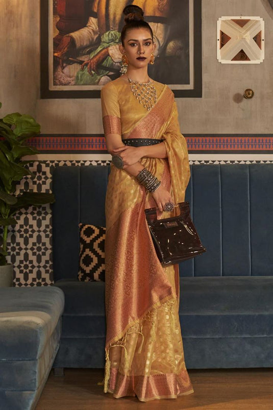 Yellow Color Art Silk Fabric Splendid Saree In Function Wear