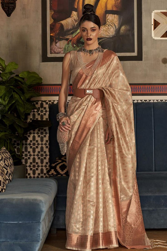 Art Silk Fabric Cream Color Function Wear Fantastic Saree