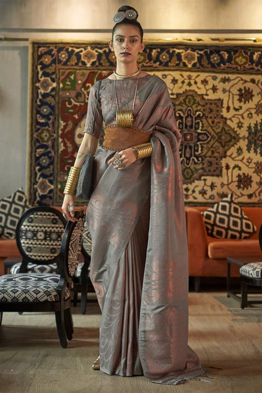 Art Silk Fabric Grey Color Function Wear Winsome Saree