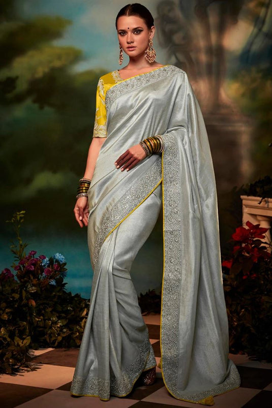 Eugeniya Belousova Beauteous Grey Color Saree In Art Silk Fabric