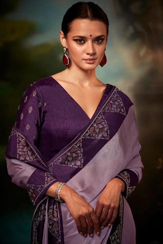 Eugeniya Belousova Art Silk Fabric Lavender Color Winsome Saree