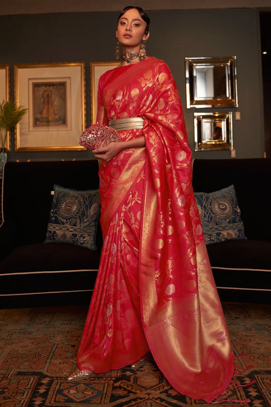 Red Color Art Silk Fabric Party Style Intriguing Saree