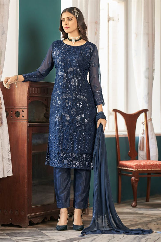 Function Wear Georgette Fabric Blue Color Enticing Salwar Suit