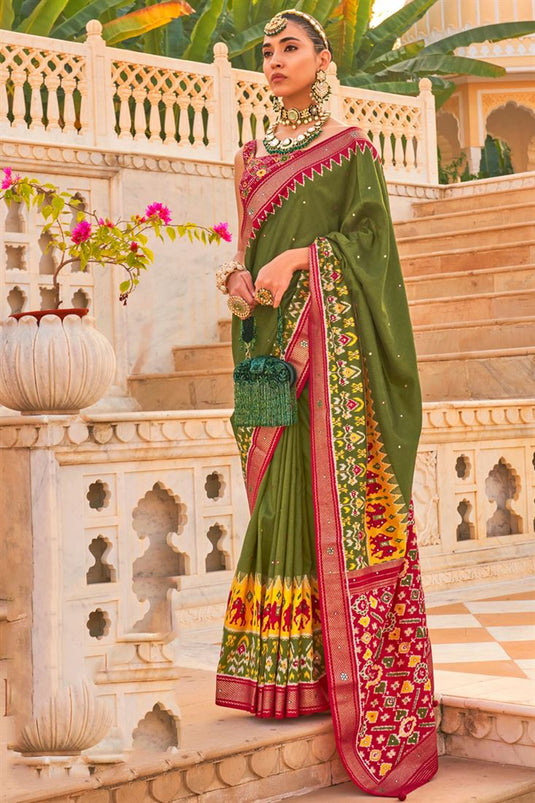 Mehendi Green Patola Cotton Silk Saree