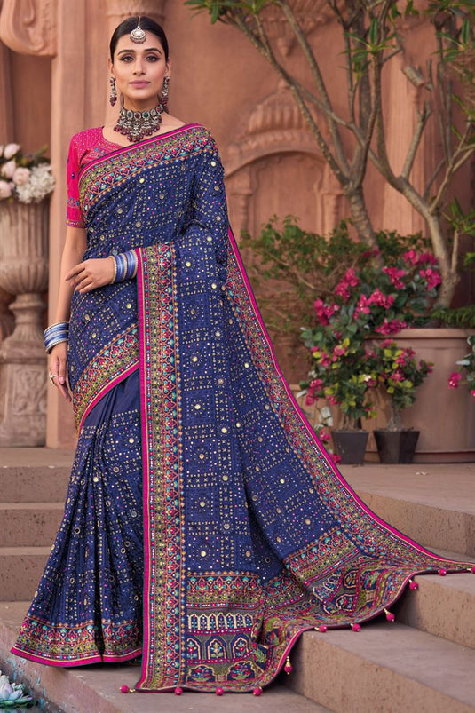 Sunshine Embroidered Blue Trendy Saree