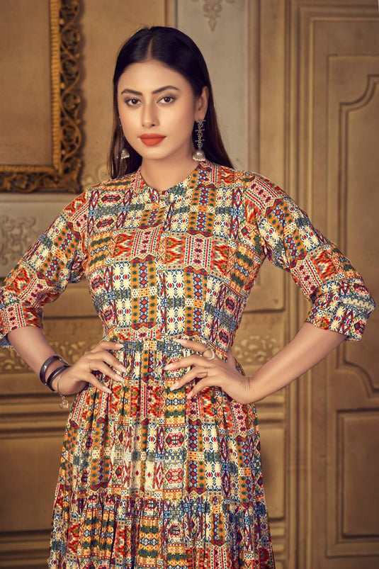 Sightly Printed Multi Colour Casual Wear Kurti