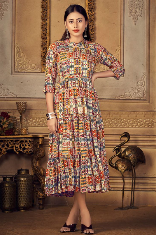 Sightly Printed Multi Colour Casual Wear Kurti