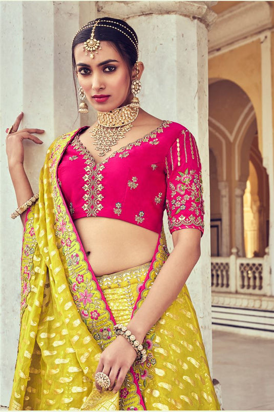 Buy Yellow Art Silk Embroidered Lehenga Choli Online : Canada -