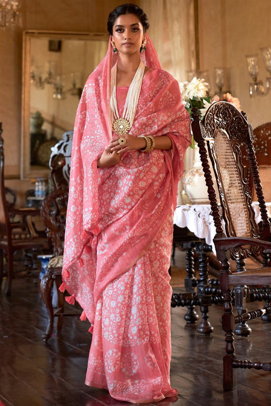 Pink Colour Printed Ceremonial Trendy Saree