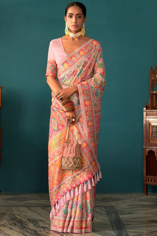 Pink Color Function Look Tempting Pashmina Saree