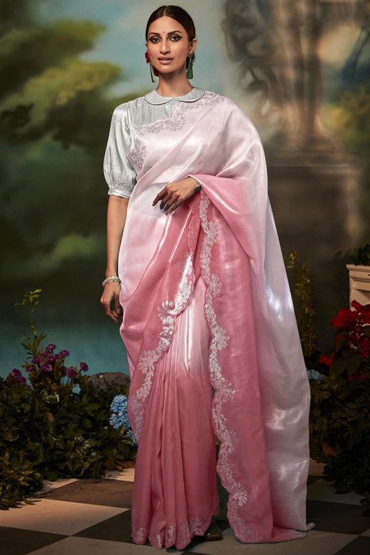 Pink Color Party Style Luminous Art Silk Saree