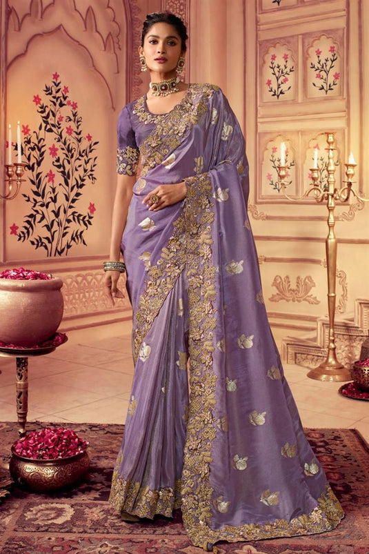 Sushrii Mishraa Purple Color Enticing Georgette Fabric Party Style Saree