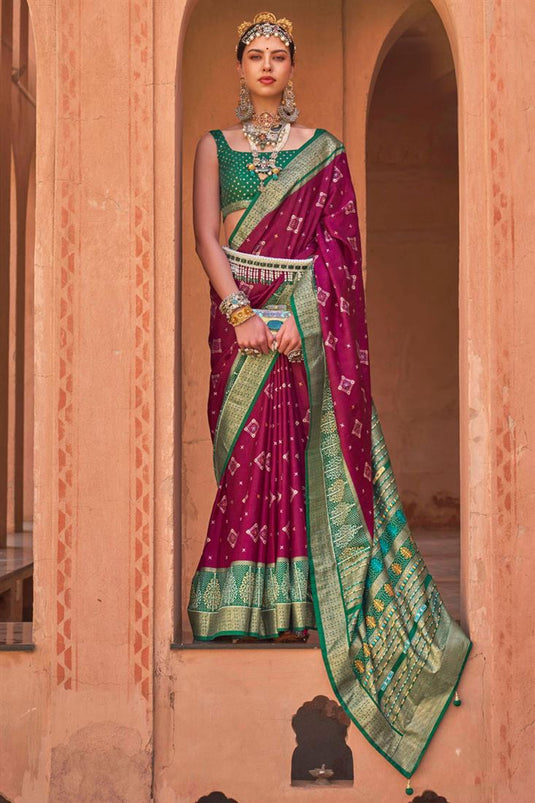 Glittering Burgundy Color Art Silk Fabric Casual Patola Saree