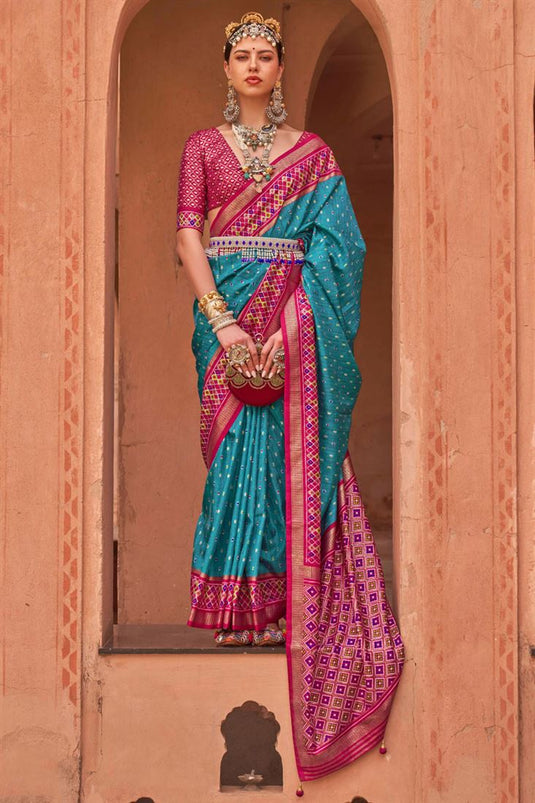 Classic Art Silk Fabric Casual Patola Saree in Sky Blue Color