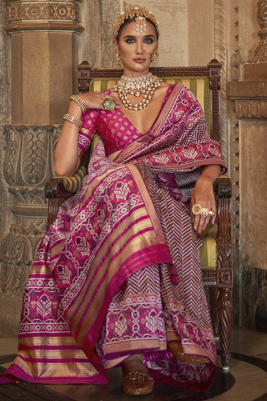 Astonishing Purple Color Art Silk Fabric Printed Patola Saree