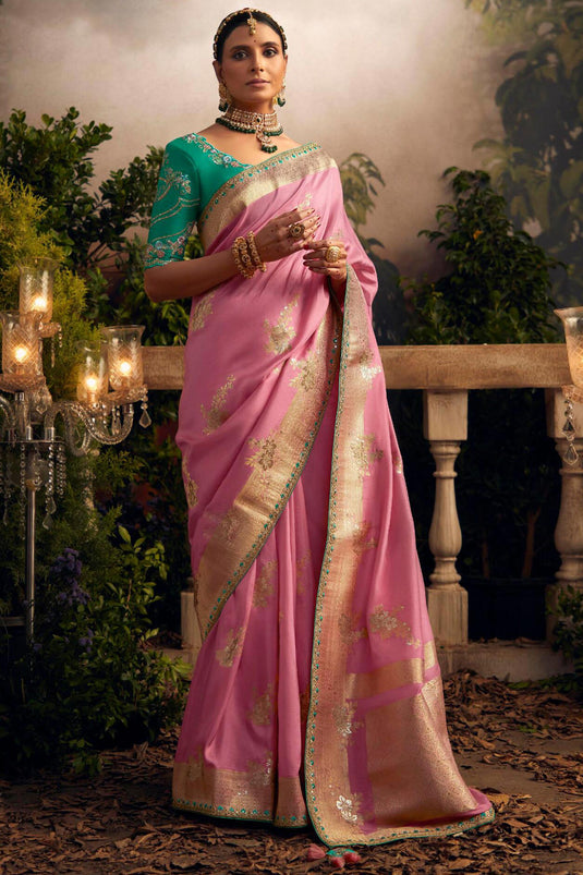Light Pink Plain Silk Pre-draped Saree – Leemboodi