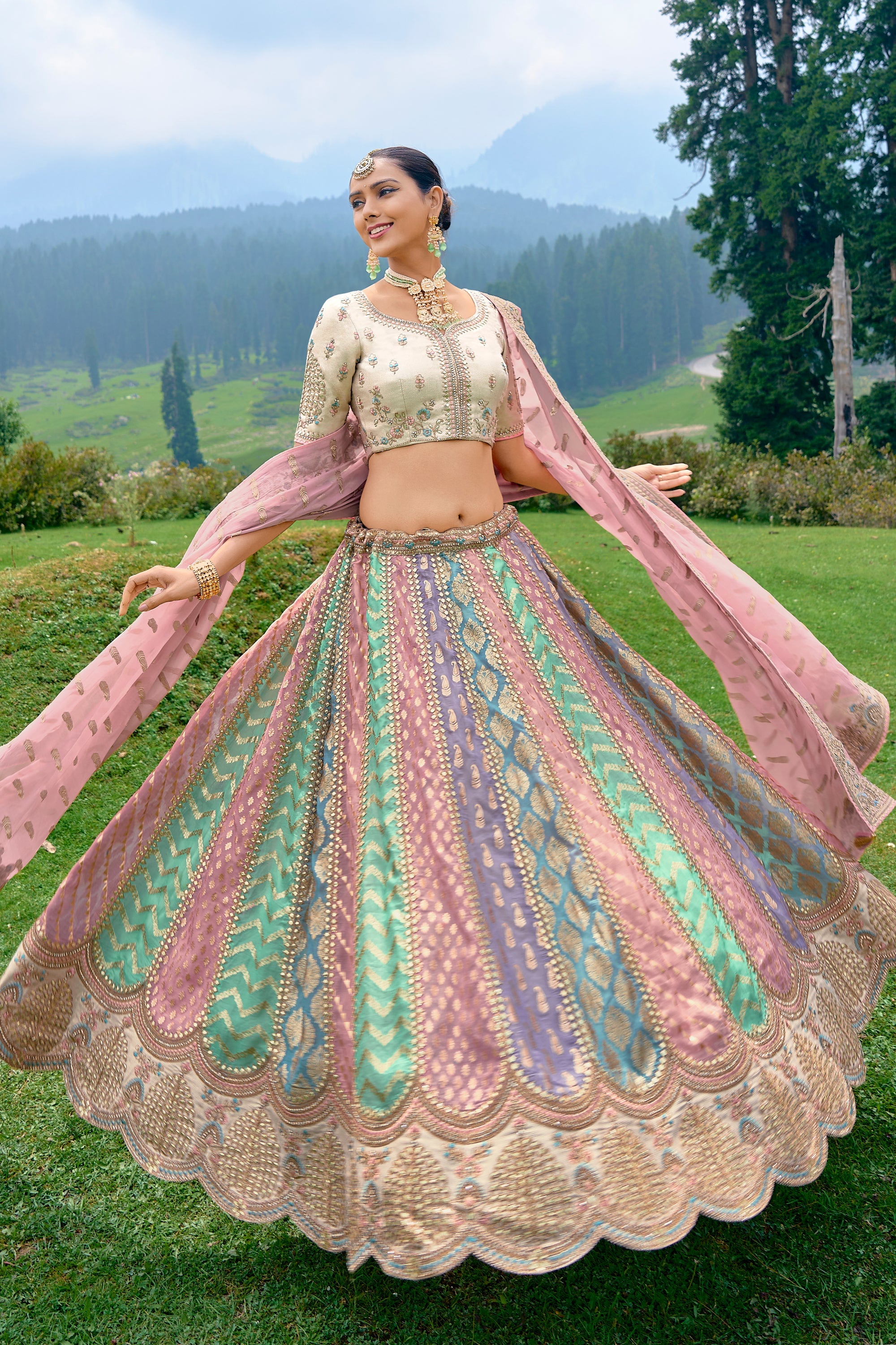 Embroidered Wedding Wear Lehenga Choli In Multi Color Silk Fabric