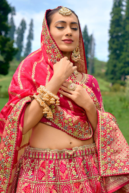 Buy Rani Pink Color Silk Fabric Lehenga Choli For Bride Online