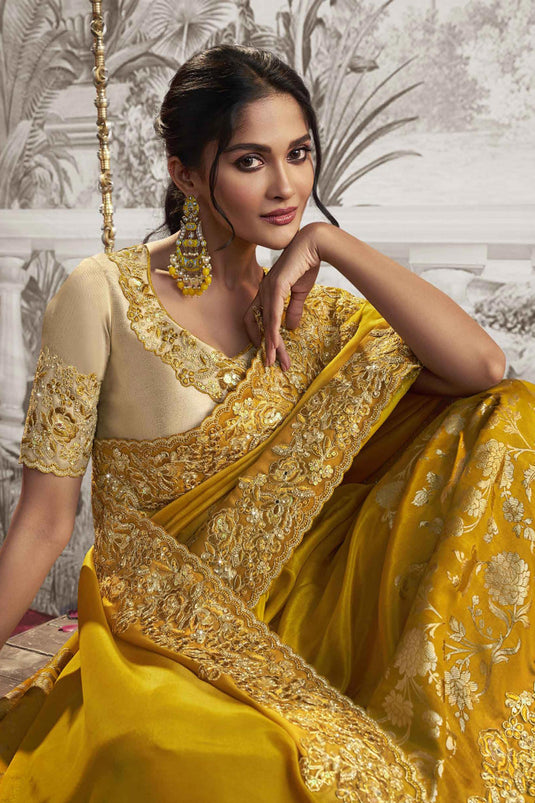 Yellow Colour Unique Fancy Sarees| Party Wear Saree