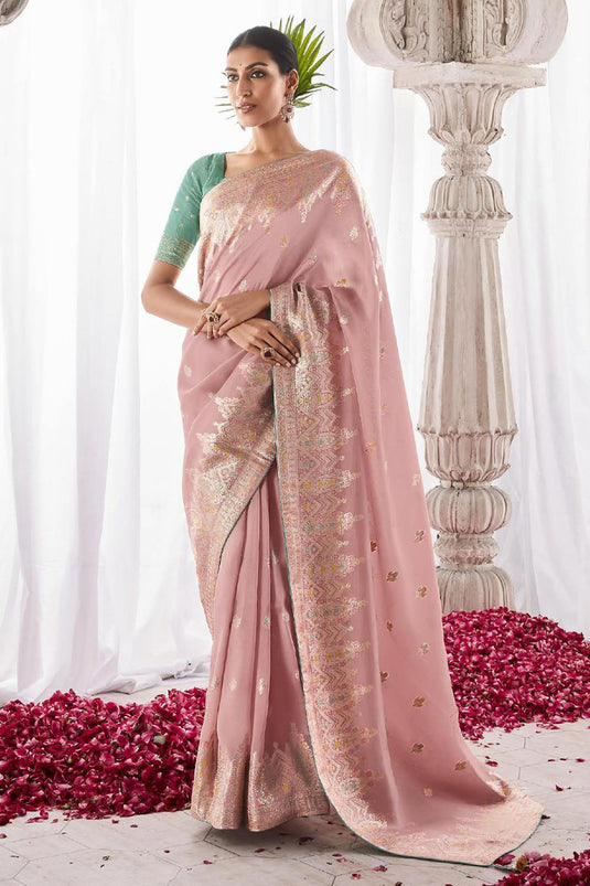 Pink Color Weaving Work Pleasant Art Silk Saree