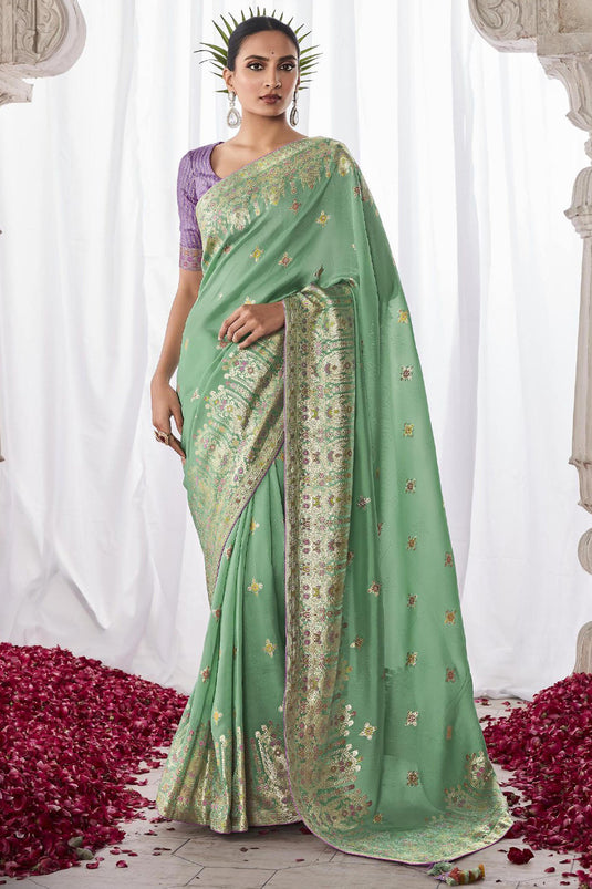 Sea Green Color Soft Silk Two Tone Fabric Saree