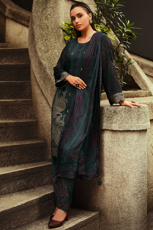 Grey Color Festive Wear Designer Salwar Suit In Silk Fabric