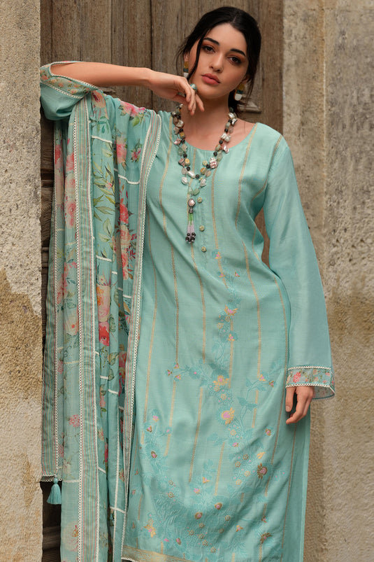 Light Cyan Color Function Wear Palazzo Salwar Suit In Viscose Fabric