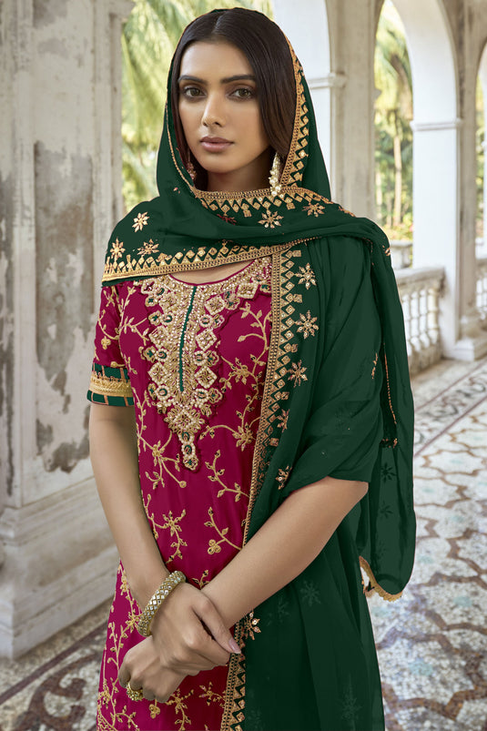 Rani Color Festive Wear Embroidered Palazzo Salwar Suit In Georgette Fabric