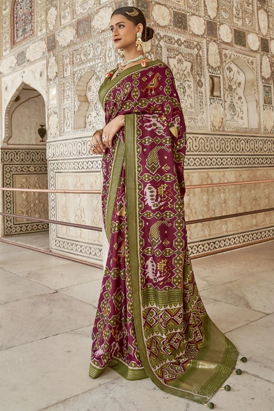 Function Wear Art Silk Fabric Maroon Color Patola Printed Magnificent Saree