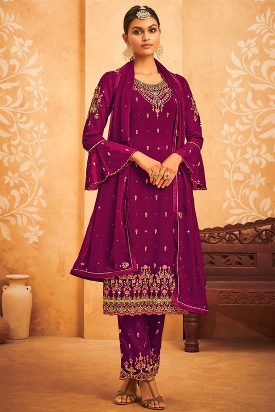 Flamboyant Purple Color Georgette Fabric Party Wear Embroidered Work Salwar Suit