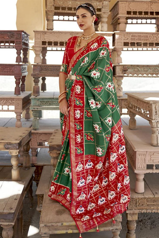 Printed Work Function Wear Art Silk Fabric Dark Green Color Glamorous Saree