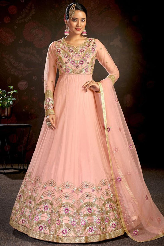 Georgette Fabric Pink Color Function Wear Lovely Anarkali Suit