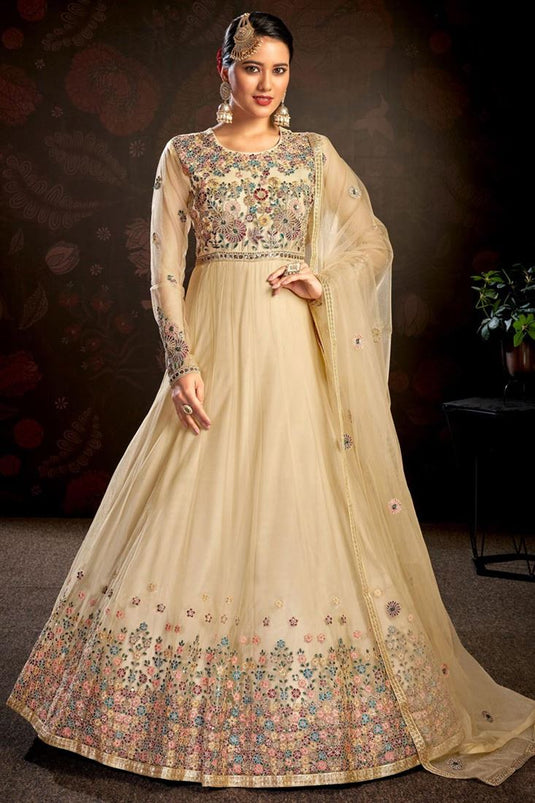 Georgette Fabric Function Wear Beige Color Engaging Anarkali Suit