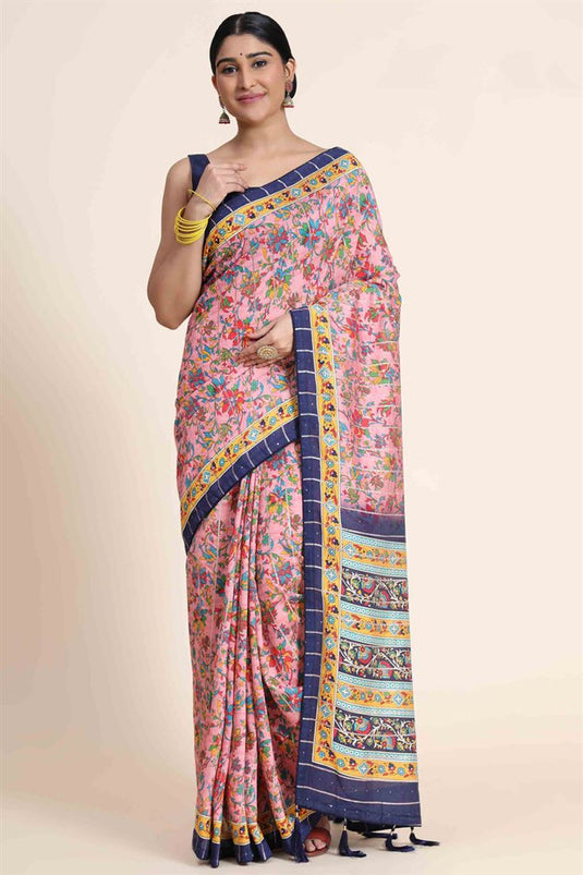 Fancy Fabric Peach Color Festival Wear Pleasance Saree