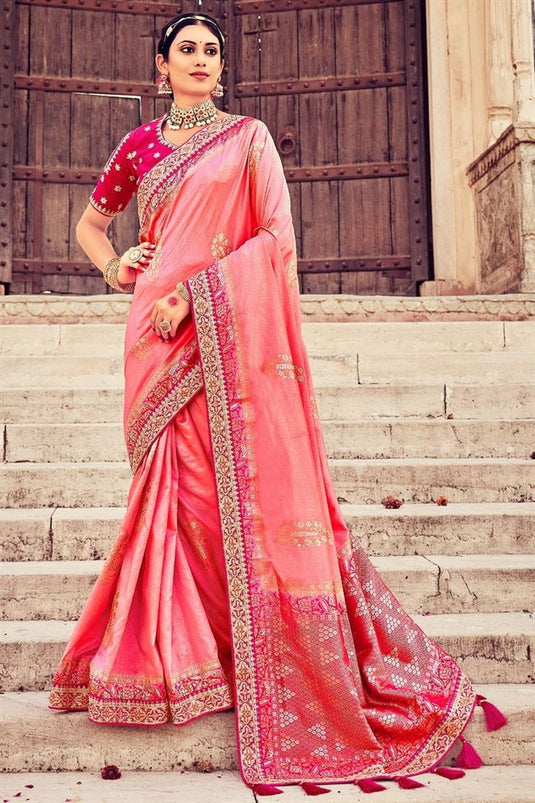 Art Silk Fabric Pink Color Aristocratic Function Wear Saree