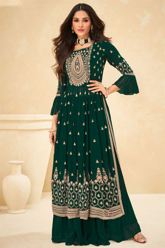 Green Color Georgette Fabric Charismatic Embroidered Palazzo Suit