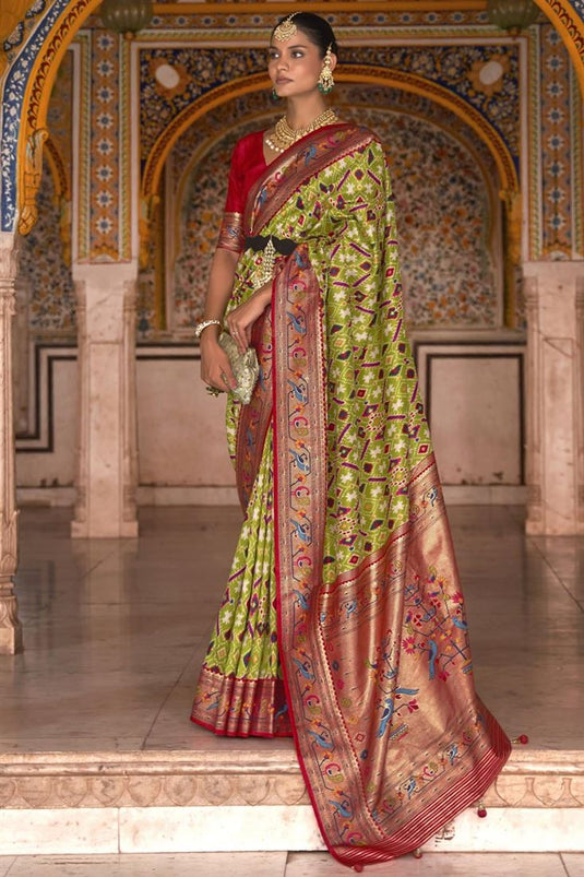 Mehendi Green Color Art Silk Fabric Patola Printed Precious Saree