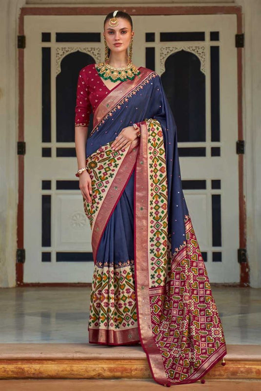 Patola Printed Navy Blue Color Aristocratic Art Silk Fabric Saree