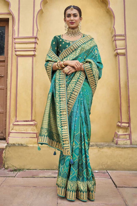 Sea Green Color Silk Fabric Wedding Wear Sober Saree